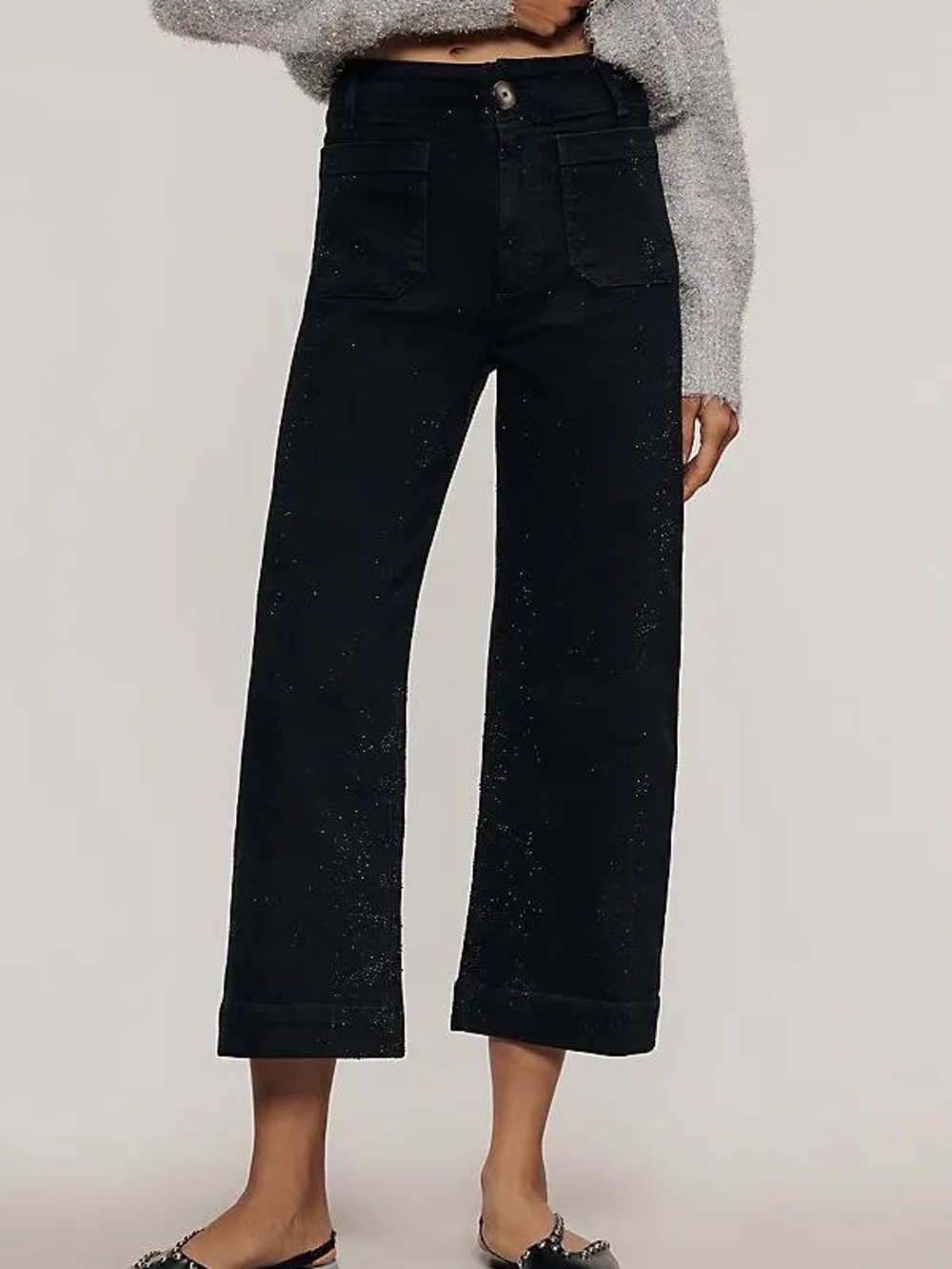 MAEVE The Colette Sparkle rhinestone  Crop High Rise Wide Leg Jeans